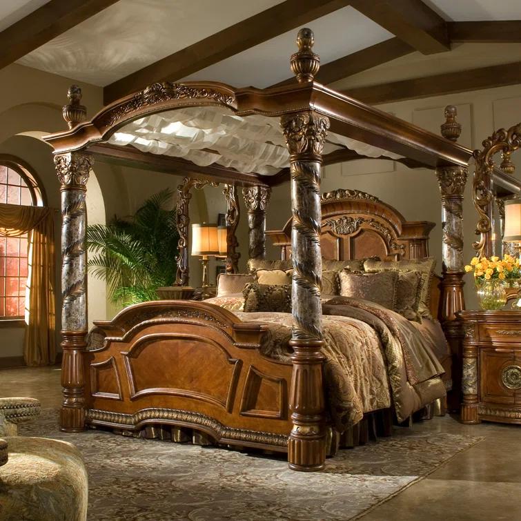 Save 63% • Michael Amini Villa Valencia Solid Wood Canopy Bed
